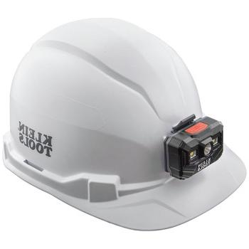 安全帽|克莱因工具60107RL非通风帽风格安全帽与可充电头灯-白色